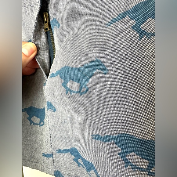 Rare JENNY HELLSTRÖM Berta Mini Skirt Blue Chambray Denim Horse Pattern Designer - Picture 4 of 10